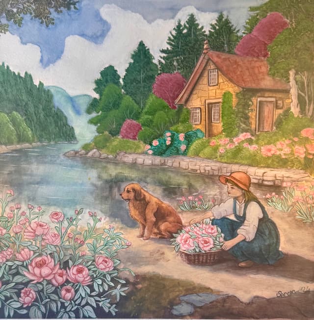 GÜL SEPETLİ KIZ VE KÖPEĞİ