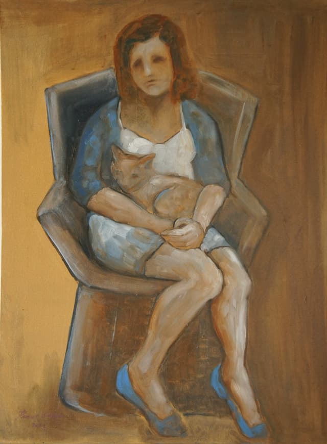 Girl with siamese cat